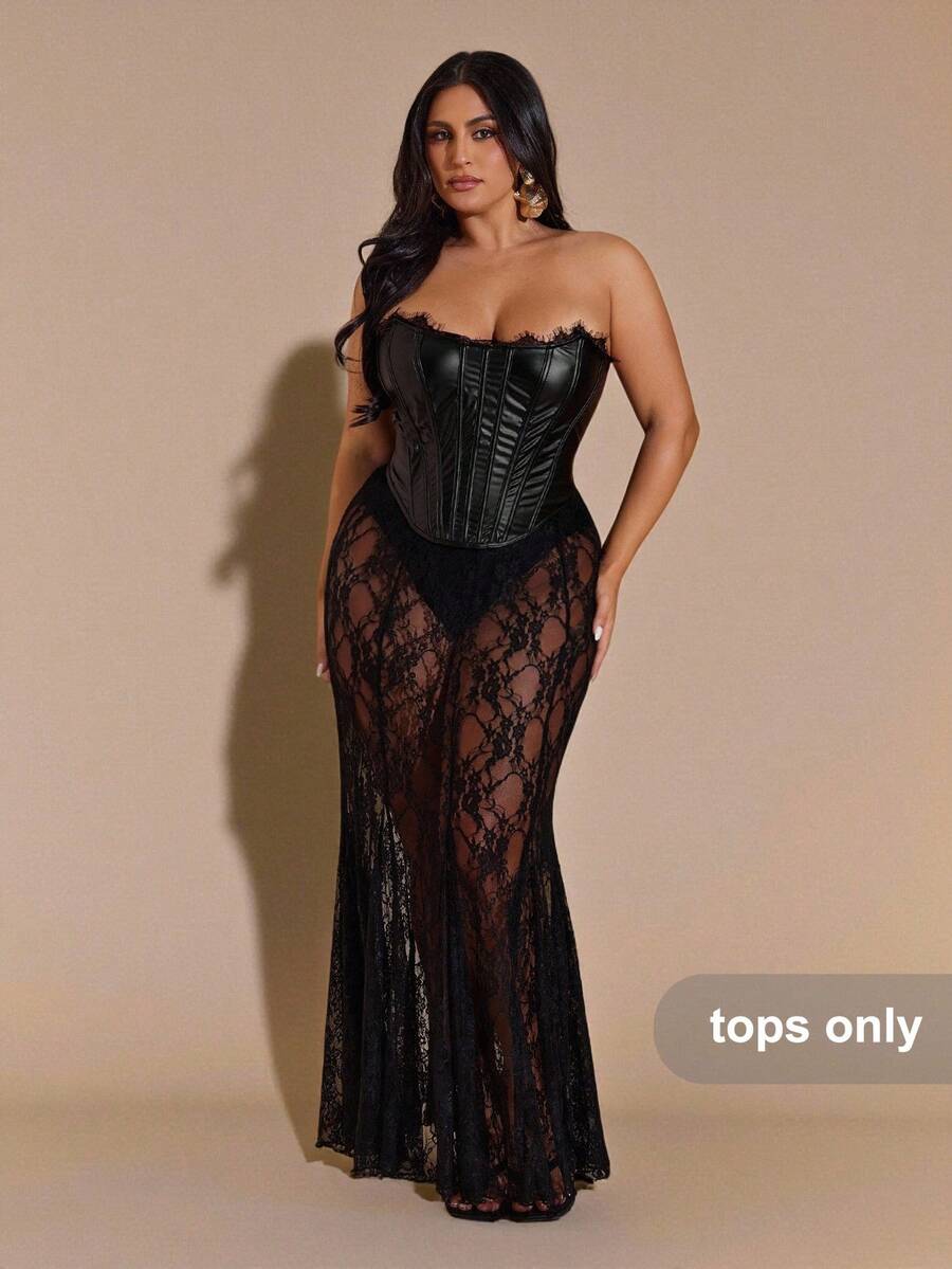 SHEIN BAE 大码女士初秋PU文胸，黑色文胸