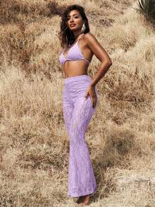 Opulessa Vacation Knit Lace High Waist Flare Pants For Women,Spring To Summer, Valentine's Day, Carnival Costume,  Beach Outfit,Summer Vacation Outfits, Casual Mesh Pants - Lilac Purple - View 5