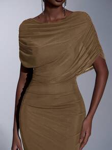 Elitara Đầm dáng đuôi cá sang trọng, cao cấp, co giãn, tay bồng, dệt kim, phù hợp cho đám cưới, sự kiện, tiệc độc thân, kỳ nghỉ, dạ hội và các dịp trang trọng. - Cà phê nâu - Xem 2