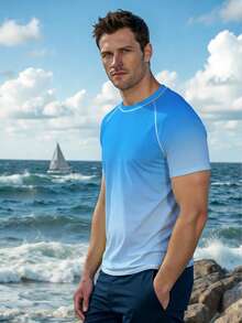 CoralVoy Men's Ombre Color Beach Vacation Rash Guard - Blue - View 4