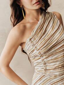 Anewsta Đầm nữ không tay thanh lịch, ôm dáng, kiểu dáng bất đối xứng, thích hợp cho kỳ nghỉ hè. - Màu Khaki - Xem 2