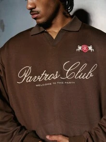 PAVTROS Manfinity Streetrush Men's Street-Style Popular INS Matching Men's Fashionable & Comfortable Letter Embroidered Long Sleeve Polo Shirt,Streetwear,I Love My Boyfriend,Graphic,Oversized,Boy Friend Gifts,Valentine's Day Gift,Embroidery - Brown - View 3