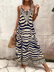 EMERY ROSE 女士豹纹宽松吊带长裙，优雅百搭，适合日常穿着和度假，夏季 - 彩色 - 查看 6