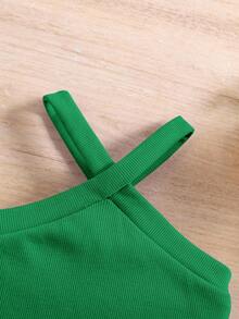 SHEIN 女婴夏季可爱度假针织吊带背心和彩色涂鸦印花短裤套装 - 彩色 - 查看 3