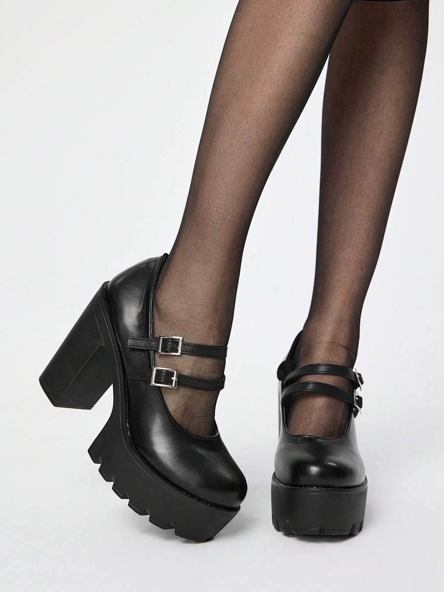 ROMWE Goth 女士高跟鞋 - 黑色啞光 - 查看 1