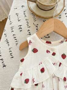 LMoss Kids 2pcs Baby Girl Cherry Print Woven Vest And Pants Set