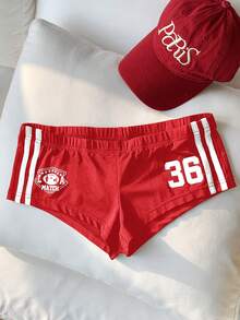 Comfortcana 红色针织数字图案紧身骑行短裤 - 紅色 - 查看 6