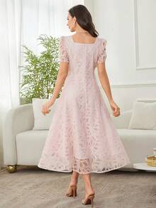 Modelyn 女士法式蕾丝优雅收腰长裙 - 粉色 - 查看 2