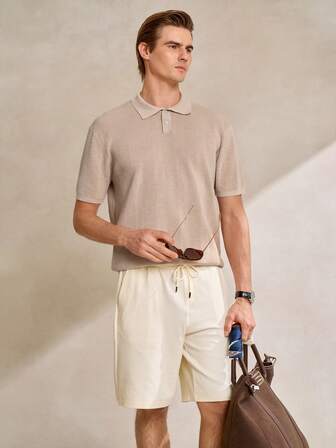 Manfinity CityGents Herrtopp med polotröja, kortärmad, stickad, casual, vardagsstil, enkel och enfärgad