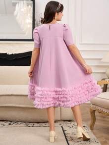 Girl's Elegant Mesh Overlay Dress, Lightweight Luxury Style, Suitable For Spring/Summer Parties And Celebrations, Layered Mesh Presents A Soft And Graceful Aesthetic For Formal Events Dress For Girls Lila Tween Girls Elegant Dress Tween Girl Dress With Sleeve Tween Dusty Pink Dress Tween Ruffle Dress - Pink - View 2