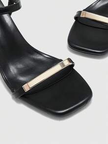 CUCCOO BIZCHIC Women Shoes Brown Square Toe Kitten Heel Sandals, Simplistic Commute Style Metal Strap Decor, Fashion Blogger Versatile Valentine's Day - Black 1 - View 8