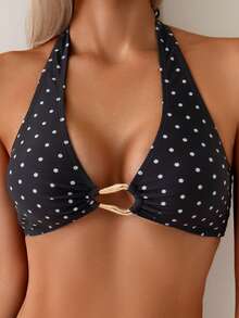 SHEIN Swim 女士热带印花休闲比基尼泳衣上装，优雅，情人节女士款，聚拢泳衣上装，婚礼及活动场合适用 - 彩色 - 查看 4