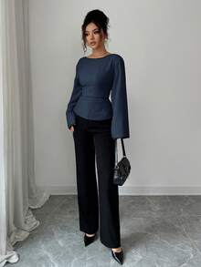 Siren Gaze Casual Shirt With Spaghetti Strap, Bell Sleeves And Round Neck