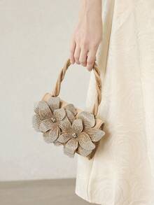 MOTF PREMIUM FAUX PEARL DETAIL STEREO FLORAL EVENING BAG - Champagne - View 7