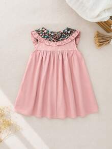 Babygirl Cute Floral Print Casual Vacation Peter Pan Collar Dress - Deep pink - View 2