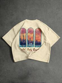 PAVTROS Men's Minimalist Printed Round Neck Short Sleeve T-Shirt - Apricot - View 7