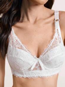 Hourtrue 1件蕾丝文胸女士胸罩聚拢内衣女带钢圈胸罩可调节肩带女式舒适内衣 - 白色 - 查看 1