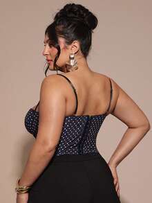 SHEIN BAE Plus Size Women Black Polka Dot Camisole Tank Top, Bralette,Christmas Plus Sexy Lace See-Through Cami Top, Party, Date, Casual, Commute, Cute Bralette, Sexy Club Top, Corset Going Out Summer Lace Top Halloween,Polka Dot Black Sexy Bra/Corset ,Plus Size Women Clothes,New Year,Valentine's Day,Birthday - Black - View 6