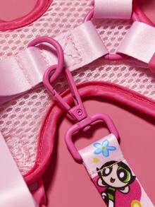 THE POWERPUFF GIRLS X SHEIN 1套卡通圖案印花寵物旅行牽繩與牽引繩組，多種尺寸可選，繩長可調節，適合貓咪與狗狗，花朵、泡泡、毛茛、友誼、愛心、花卉，送禮首選 - 粉色 - 查看 4