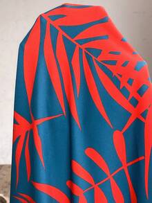 Breezaya Plus Size Boho Dusty Blue Long Dress With Red Random Print Deep V Neck Flounce Short Sleeve - Dusty Blue - View 3