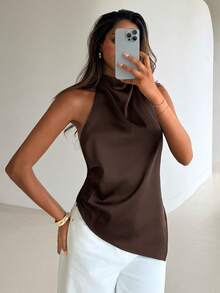 Aloruh 女士性感露背吊带衫，优雅适合派对、通勤和度假，夏季 - 棕色 - 查看 6