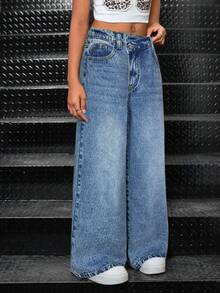 Tween Girls Fashionable Loose Pocket Denim Jeans - Medium Wash - View 6
