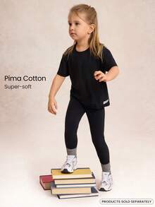 GLOWMODE Kids Wear Pima Cotton Fun Seeker Ultra-Soft Stretchy Breathable Oversized Fit Unisex Ribbed Crew Neck T-Shirt Woven Label Daily Casual Wear - Black - View 1