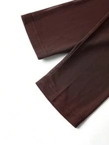 Ellevyn Decorative Button Fitted Elegant Long Sleeve Dress - Brown - View 7