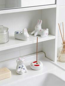 Madebyblanc Ceramic Square Incense Holder With Animal - Cute Rabbit & Cat Incense Burner For Sticks, Mini Zen Home Desk Decor, Creative Aromatherapy Gift For Pet Lovers,Square Ceramic Incense Holder - Cute Animal (Rabbit, Cat) Incense Stick Burner - Multicolor - View 8