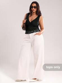 SHEIN BAE Áo kiểu nữ cỡ lớn gợi cảm màu đen họa tiết hoa, chất liệu ren lưới, phong cách đường phố, thích hợp cho các dịp thường ngày, đi chơi, hẹn hò, tiệc trà chiều, kỳ nghỉ, mùa xuân/hè. - màu đen - Xem 3