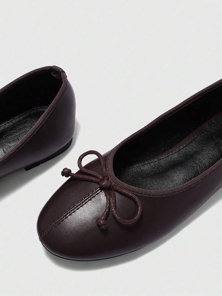 CUCCOO BIZCHIC 女性用 丸トウ フラットシューズ ちょう結びデコレーション、PU素材、ファッショナブルなミニマルデザイン、デイリー、パーティー、バンケットウェアに快適、スリッポン