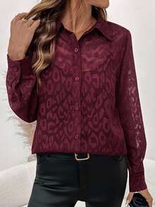 SHEIN Clasi Áo sơ mi nữ dài tay bằng vải chiffon họa tiết da báo thanh lịch, nhẹ nhàng, phù hợp cho đi làm, công sở và nhiều dịp khác, thích hợp cho ngày Valentine mùa xuân/hè. - Màu Đỏ Sâu - Xem 3