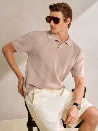 Manfinity CityGents Herrtopp med polotröja, kortärmad, stickad, casual, vardagsstil, enkel och enfärgad