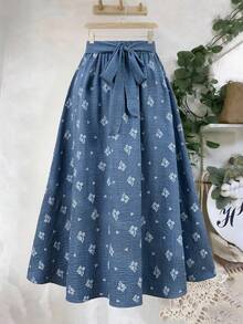 Franclia Chân váy jacquard kiểu Pháp thanh lịch, thoải mái dành cho nữ cỡ lớn - Màu xanh lam - Xem 3