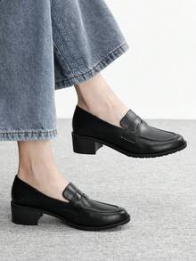 CUCCOO BIZCHIC Retro Autumn And Winter New Soft-Soled Low Vamp Shoes Small Square Toe Slip On Loafers Shoes Commute Valentine's Day - Black - View 1