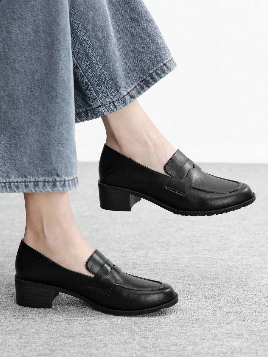 CUCCOO BIZCHIC Retro Autumn And Winter New Soft-Soled Low Vamp Shoes Small Square Toe Slip On Loafers Shoes Commute Valentine's Day - Black - View 1
