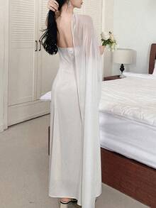 DAZY Đầm midi màu trơn thanh lịch dành cho nữ, cổ áo choàng, thích hợp cho mùa xuân. - trắng - Xem 7