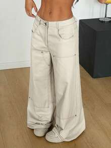 Muchica Women's Loose Casual Wide Leg Pants With Pockets, Light Khaki - Khaki - View 5