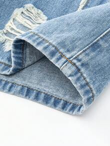 Tween Boy Denim Hooded Vest And Shorts Set, Washed Style - Dark Wash - View 8