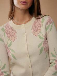 WESTFADE 圆领纽扣前开襟乡村西部风花卉嵌花长袖开衫毛衣，休闲可爱波西米亚风，适合秋季、冬季、乡村音乐会、西部风格场合，女士 - 杏色 - 查看 3