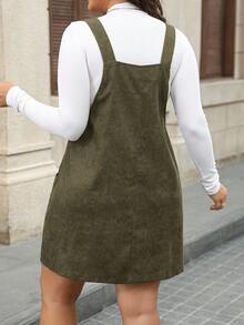 SHEIN LUNE Đầm nhung kẻ đen cỡ lớn dành cho nữ có túi và dây đeo vai điều chỉnh được, đầm cho nữ, trang phục Lễ Tạ ơn, trang phục Năm mới, đầm mùa đông, quần áo mùa đông, trang phục dự tiệc, đầm liền quần. - xanh quân đội - Xem 2