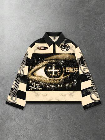 Street Life Camiseta de manga larga con cuello de polo a rayas para hombre, camiseta casual con cuello