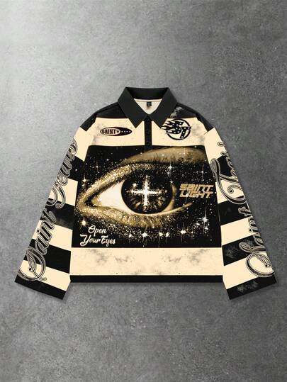 Street Life Men's Striped Polo Collar Long Sleeve T-Shirt, Casual Collared Tee