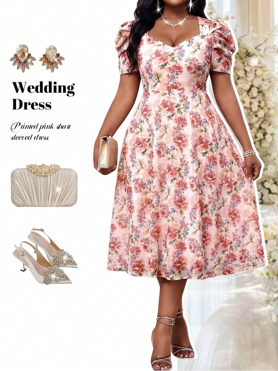 Fleurora Vestido de fiesta elegante con estampado floral para tallas grandes