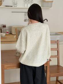 DAZY 少女熊与字母图案圆领长袖套头毛衣 - 淺灰色 - 查看 5