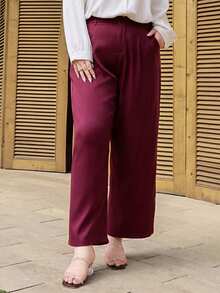 Dazy Plus 时尚休闲百搭通勤哈伦裤，酒红色，九分裤长，优雅大码，四季皆宜 - 酒紅色 - 查看 2