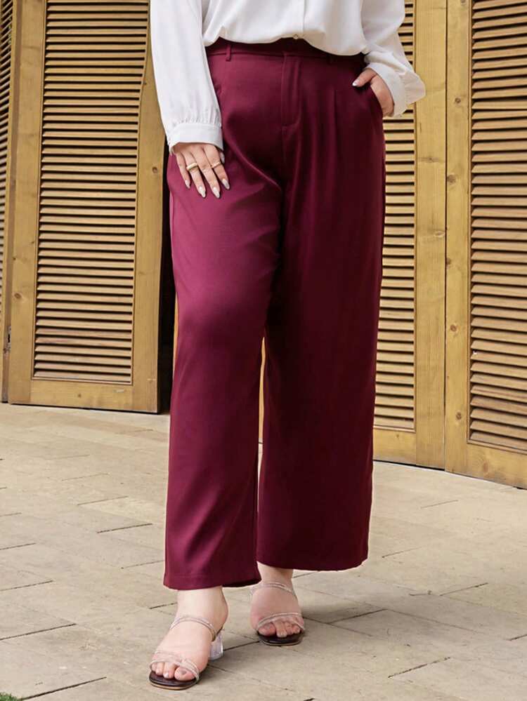 Dazy Plus Valentine Fashionable Casual Versatile Commuting Harem Pants, Burgundy, Ankle Length, Elegant, Plus Size, All Season