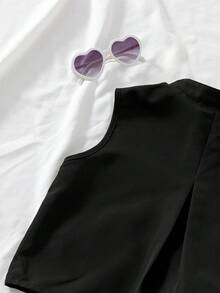 Tween Girls Solid Color Sleeveless T-Shirt & Pleated Skirt Set - Black - View 6