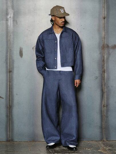 PAVTROS 男士纯色长袖单排扣衬衫和阔腿裤休闲套装