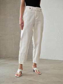 MOTF PREMIUM WOMEN'S COTTON WAIST METAL DESIGN BANANA CROPPED JEANS, SPRING/SUMMER - White - View 5